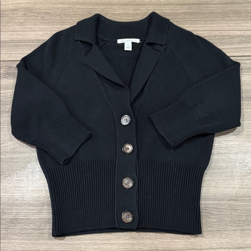 🖤 Kenneth Cole New York Women’s Black Knit Cardigan – Size M With Button Detail